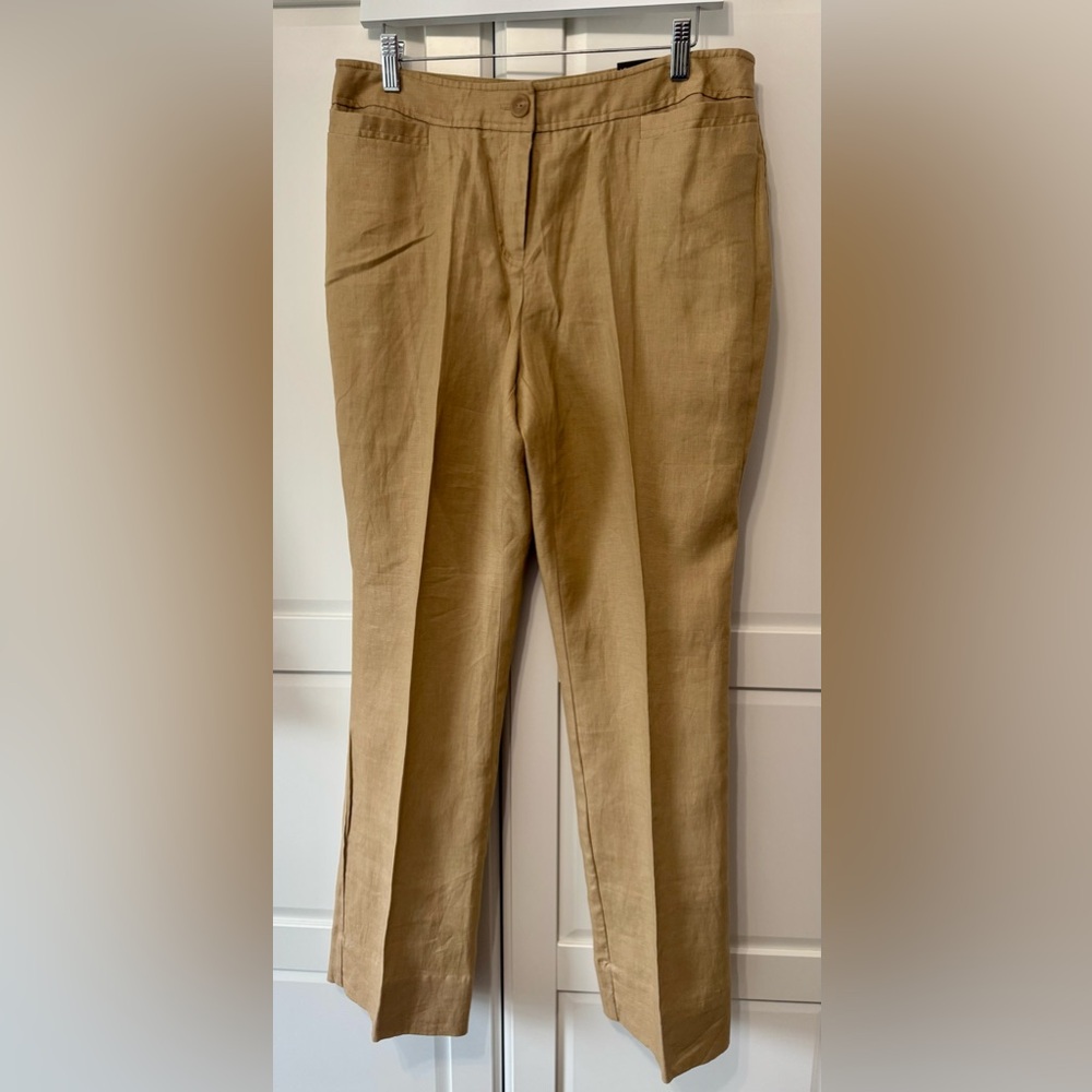 Style & Co. Lola Women’s 100% Linen Flared Leg Khaki Chino Pants Size:12 NWT